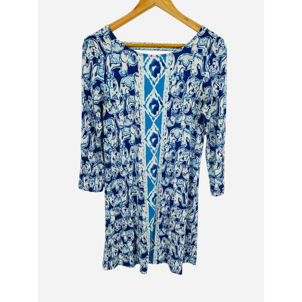 Lilly Pulitzer Sz S Ophelia Bomber Blue "Get Trunky" Elephant Women's‎ Dress